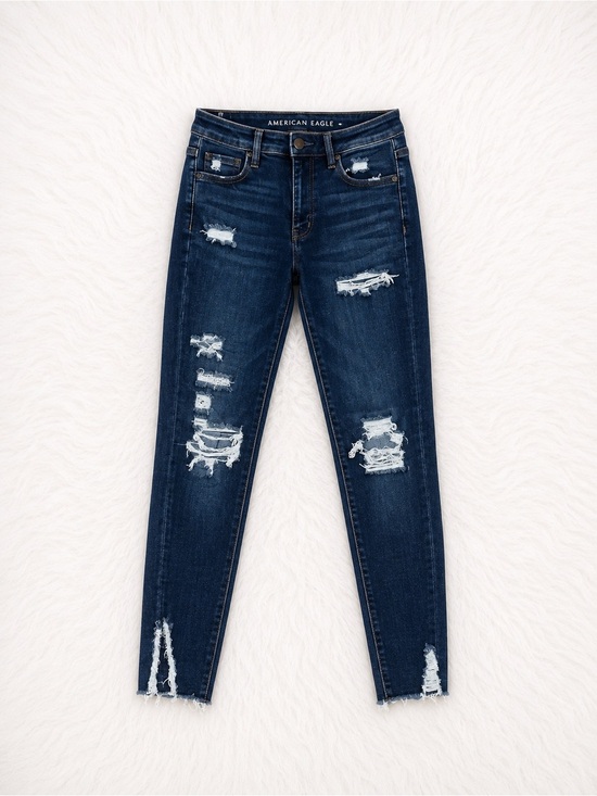 American Eagle Outfitters Denim - American Eagle Super Hi Rise Jegging Size 8 Distressed Skinny Dark Wash Stretch